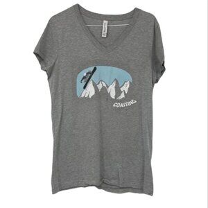 We Coast  snowboarder mountain print Coasting graphic grey Vneck t-shirt L